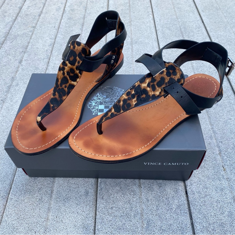 Vince Camuto Black and Leopard Print Sandals